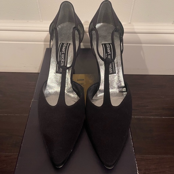 Stuart Weitzman black peau de soie heels 7 1/2 B - Picture 2 of 6